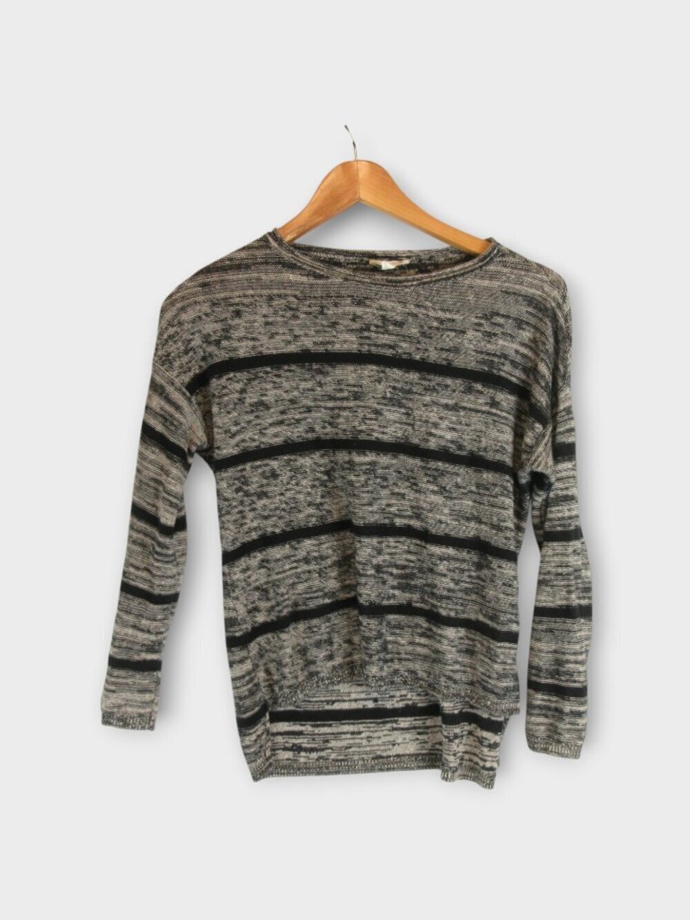 Eileen Fisher Black and Gray Striped Linen Sweater Size SP